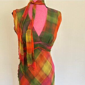 BCBGMAXAZRIA Women's 100% Silk Multi Dress Sz M